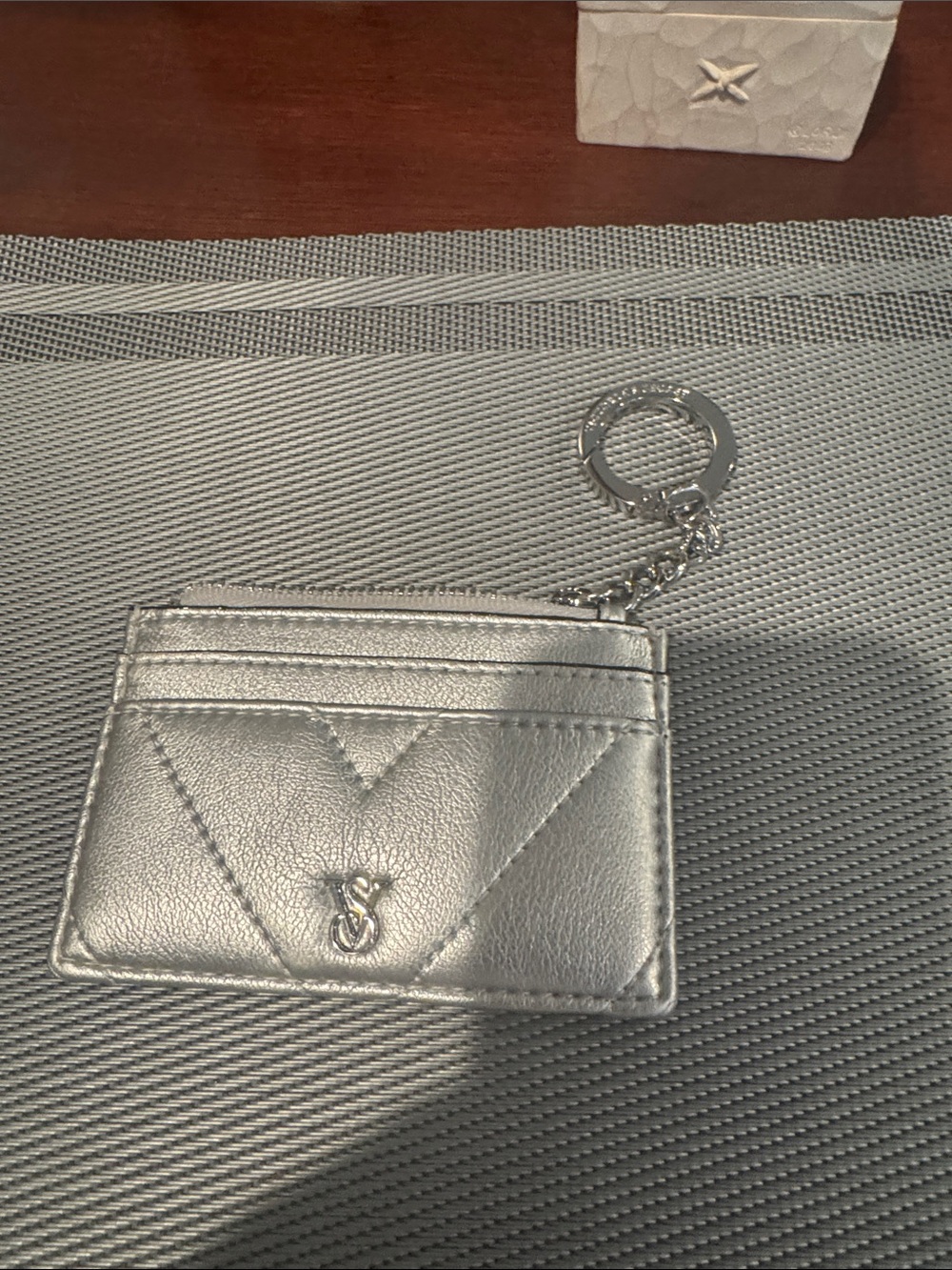 Silver Quilted Card Holder Keychain - Designer Inspired